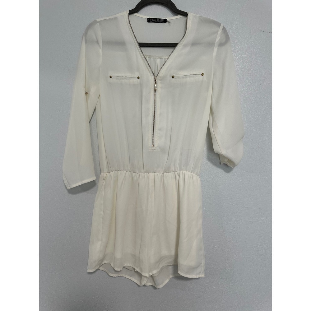 LOVE CULTURE White Utility Zip Front Romper Playsuit Women Size M